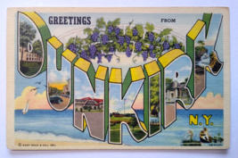 Greetings From Dunkirk New York Large Big Letter Postcard Linen Boat Fly... - $12.60