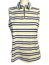 Belyn Key White, Blue, Yellow Striped Sleeveless Collared Golf Shirt Size S - €12,13 EUR