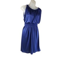 Express Dress Blue Blouson Dress Womens Sz XS Satin Knee Length Sleevele... - £18.59 GBP