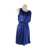 Express Dress Blue Blouson Dress Womens Sz XS Satin Knee Length Sleeveless Silky - $23.74