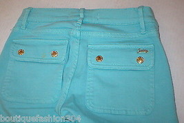 New Logo Crop Jeans Juicy Couture 25 Womens Snap Pockets Aqua Blue Teal Skinny - £189.28 GBP