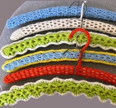 Six Hand Crocheted Covered Hangers Vintage Colorful-Your Clothes Won’t Fall Off! - £11.17 GBP