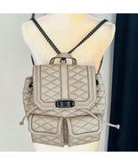 REBECCA MINKOFF QUILTED LOVE LEATHER BACKPACK PURSE, Tan/Gray, Luxury - $176.43 CAD