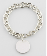 Tiffany &amp; Co. Sterling Silver Blank Round Tag Charm Bracelet 7.5&quot; - £257.19 GBP