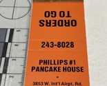 Vintage Matchbook Cover Phillips #1 Pancake House  Anchorage, AK  gmg  U... - £9.95 GBP