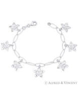 Orchid Flower &amp; 5mm Oval Link Chain Italy Charm Bracelet in .925 Sterlin... - $56.31 CAD