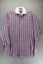 Stacey Adams Mens Button Up Shirt Pink Plaid Long Sleeve Sz 2XL - £14.01 GBP