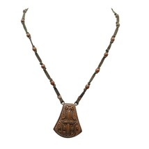 Vintage Monet Brown Beaded Necklace With Intricately Carved Pendant &amp; Adjustable - £30.41 GBP