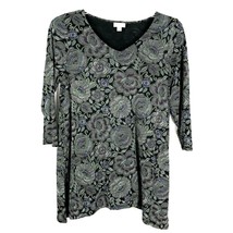 J Jill Womens Shirt Size Small S 3/4 Sleeve Black Purple Tunic Top Blouse - $27.24