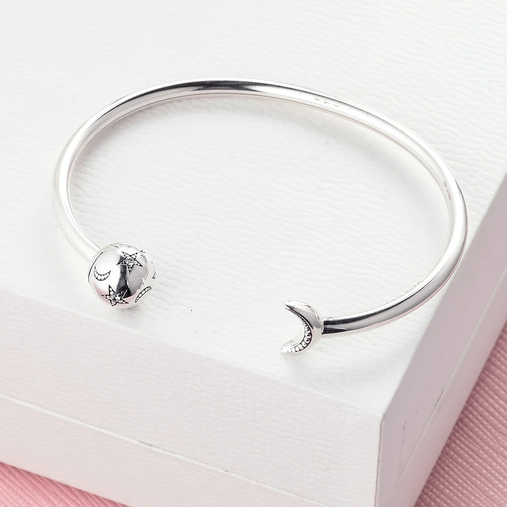 Open Bangles for Women 925 Sterling Silver Moon &amp; Stars Limited Edition Bracelet - £47.91 GBP