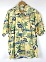 Pierre Cardin Hawaiian Shirt Mens Large Button Down Tropical Ocean Yellow Floral - £22.24 GBP