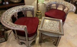 Handmade, Wood Chair, Corner Set, Antique  Wood Table, 2 Chairs &amp; Table inlaid - £15,612.91 GBP