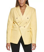 DKNY Womens Double-Breasted Faux Leather Blazer Yellow Notch Lapel Size 18 - €51,51 EUR