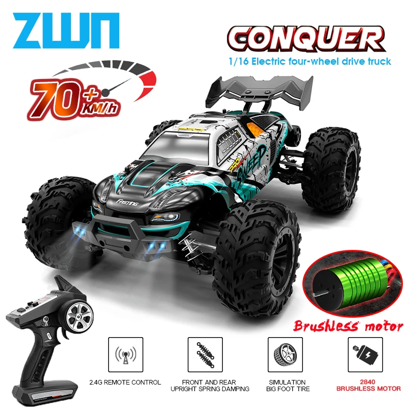 Zwn 1:16 70KM/H Or 50KM/H 4WD Rc Car With Led Remote Control Cars High Speed - £83.04 GBP+