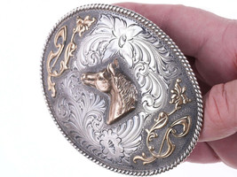 vintage Wage&#39;s Sterling Hand Engraved horse belt buckle - £313.55 GBP