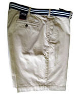 IZOD Shorts Mens size 42 Flat Front Bermuda Khaki Beige with Belt - £17.56 GBP