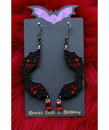 Handmade Lace Bat Earrings, Spooky Blood Drop Earrings, Horror Gothic Je... - $16.99