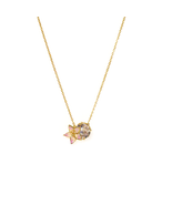 925 Silver 14K Gold Plated Pink Flower Pendant Necklace CZ Stone - $90.00
