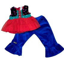 Matilda Jane Doll Clothes Caroling Away Top Big Ruffle Blue Velvet Pants - £26.33 GBP