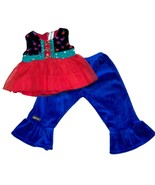 Matilda Jane Doll Clothes Caroling Away Top Big Ruffle Blue Velvet Pants - £26.44 GBP