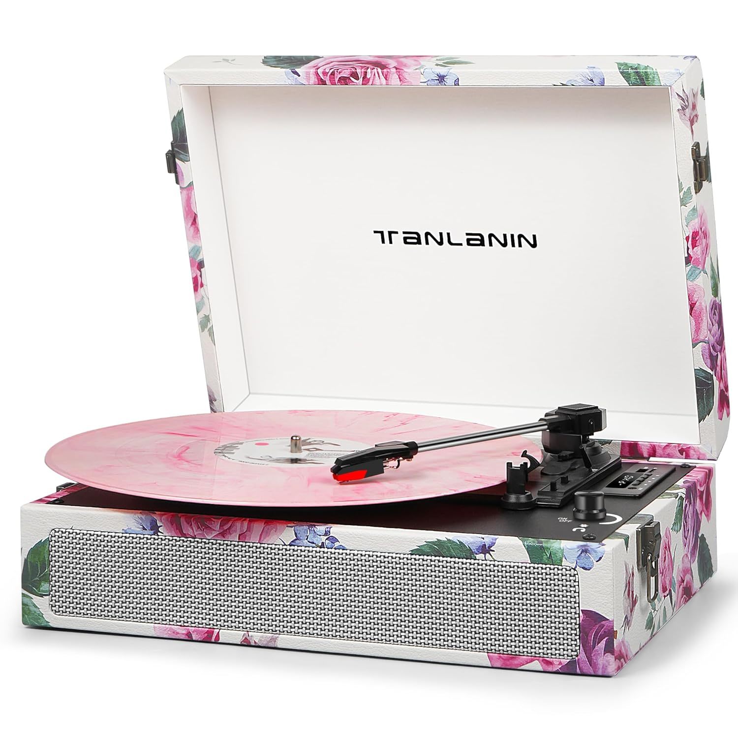 Vintage 3-Speed Bluetooth Record Player With Built-In Speakers, Retro Lp Vinyl P