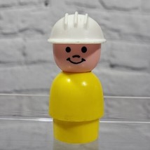 Vintage Fisher Price Little People Construction Worker Yellow with White Hat 3” - $7.91
