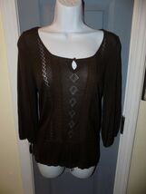Ann Taylor Loft Petites Brown Keyhole Neck Long Sleeve Thin Sweater Size... - $21.60