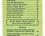 1930&#39;s Red Fox Sandwiches and Specials Menu 55 Cent Steak Dinner  - $27.69