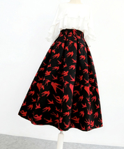 Women Black Woolen Pleated Party Skirt Warm Winter Midi Party Skirt Plus Size image 9