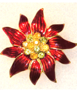 Christopher Radko ~Red Enamel Christmas Rhinestones Poinsettia Brooch - $47.46 CAD