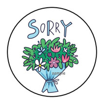 30 Sorry Envelope Seals Labels Stickers 1.5&quot; Round Floral Bouquet Flowers - £5.98 GBP