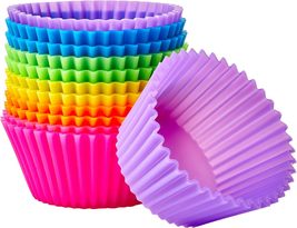 Reusable Silicone Round Baking Cups, Muffin Liners, Pack of 12, Multicolor NEW - £26.31 GBP