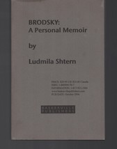 Brodsky : A Personal Memoir / Joseph / By Ludmila Shtern Uncorrected Proof Pb - £12.35 GBP