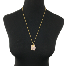 PINK JADEITE carved elephant pendant necklace - gold-tone details 24&quot; ch... - $28.00