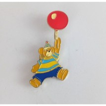 Vintage Colorful Birthday Bear With Red Balloon Lapel Hat Pin - £6.61 GBP