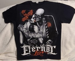 SKELETON AND DAY OF THE DEAD WOMAN ROSE FLOWER SKULL ETERNAL LOVE T-SHIR... - $11.37