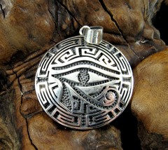 Solid 925 Sterling Silver Greek Key / Meander, Egyptian Eye of Horus Pendant - £24.37 GBP