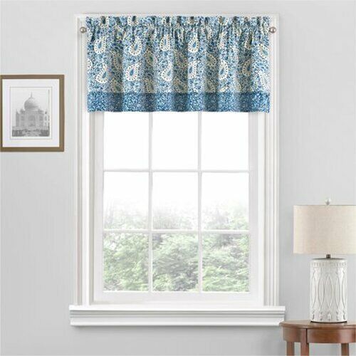 Waverly Paisley Verveine Valance Cotton Kitchen curtain Floral Blue Jay 52X18 - $21.77