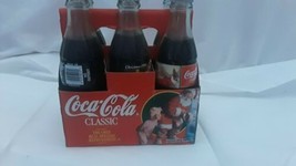 Vntg 6 Pack 1995 Santa Christmas 8 Oz Full Coke Glass Bottles In Carrier Unopen - $23.36