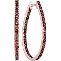 10k Rose Gold Womens Round Red Color Enhanced Diamond Oval Hoop Earrings 1/2 - £609.11 GBP