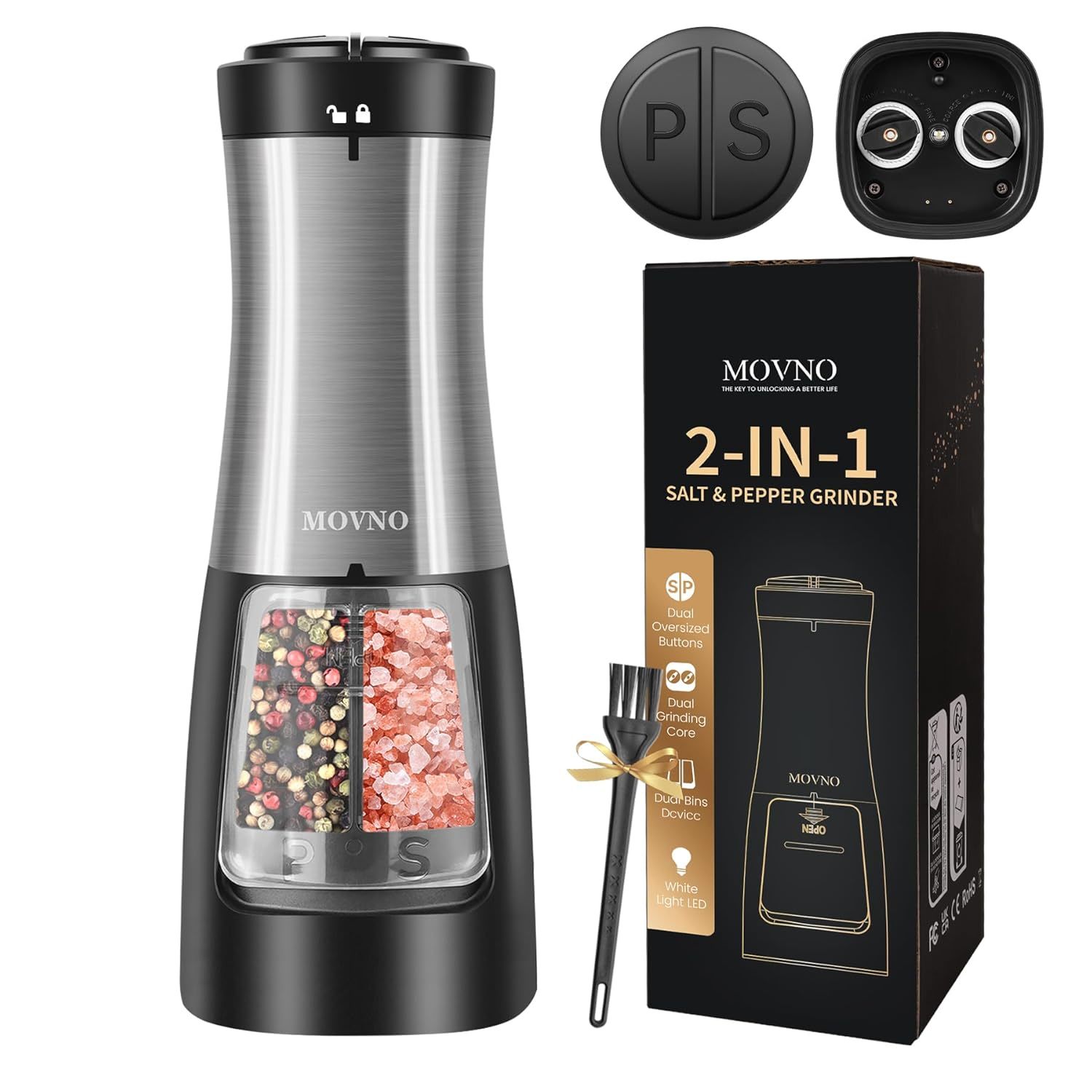 2 In 1 Electric Salt And Pepper Grinder Set (Battery Powered), Automatic Salt An