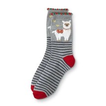 Holiday Novelty Crew Socks Women&#39;s Shoe Size 4-10 Gray Llama Stripes 1 Pair NEW - £7.23 GBP