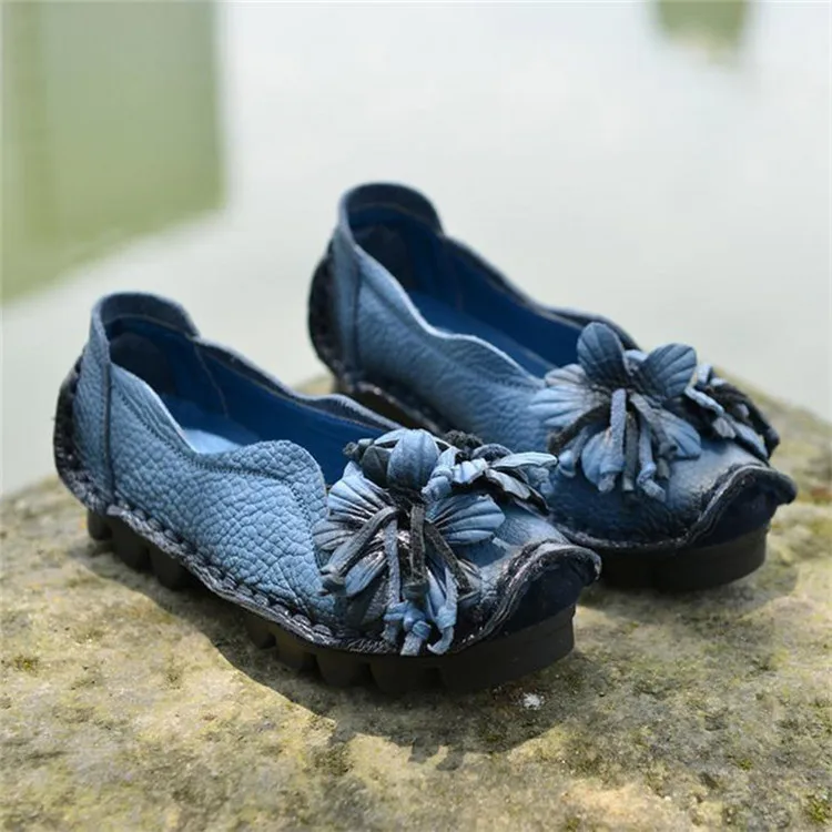 CEYANEAO Large size 35-41New Flowers Handmade Leather Shoes Women Retro Soft Bot - £129.89 GBP