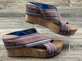 Crown Vintage Multi-Colored Strap Cork Heel Wedge Sandals - 9.5W (WIDE) - $19.79