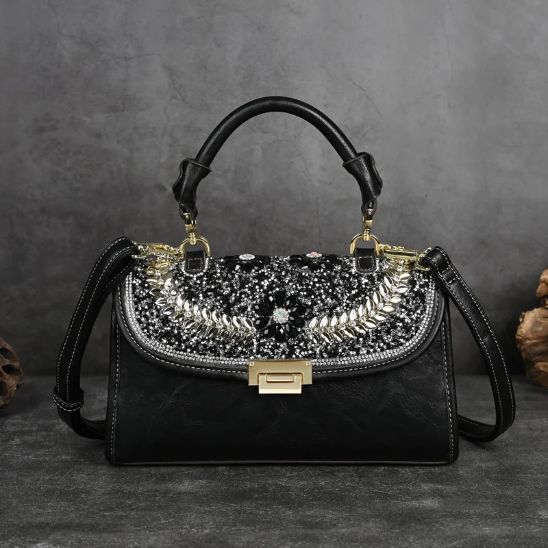 Ntage shoulder bag for women leather handbags handmade diamond studded women s bag thumb155 crop