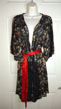 Sam Edelman Open Coverup Robe Chiffon Lace Kimono Black Floral Print Size S - £26.81 GBP