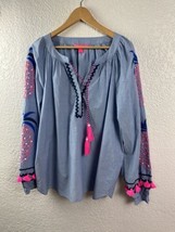 Lilly Pulitzer Haddie Tunic Top Chambray Pineapples Pink Size Large - £60.03 GBP
