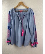 Lilly Pulitzer Haddie Tunic Top Chambray Pineapples Pink Size Large - £60.10 GBP