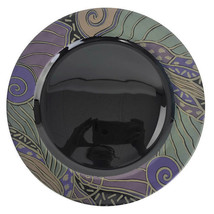 Vtg 1990s Arcoroc France Tampico Black Glass Chop Plate Geometric Design 12-3/8&quot; - £53.22 GBP