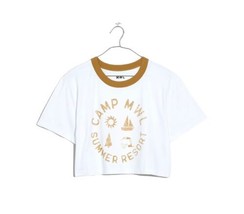 Madewell MWL Camp Resort Crop Ringer T-Shirt White NF331 Women’s Size XL - £23.36 GBP
